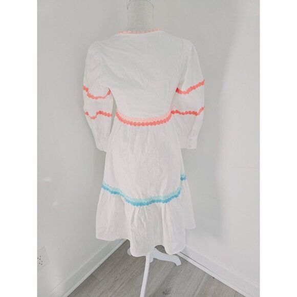 Marie By Victoria Dunn Amelie White Cotton Provence Long Sleeves Midi Dress XS - Picture 10 of 14